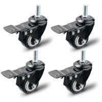 Set de 4 Roulettes Pivotantes avec Frein 50 mm Charge 200KG pour Meubles Noir