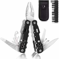Alicates multifunción, navaja suiza de bolsillo 25 en 1, con 11 puntas de destornillador y mango ergonómico, color negro.