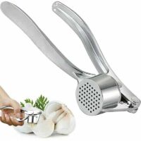 Prensa de ajo de acero inoxidable, trituradora de ajo, apta para lavavajillas, práctica herramienta de cocina para ajo y jengibre fresco (plateada).