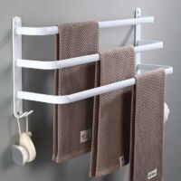 Toallero de pared para baño, toallero con ganchos, de aluminio, para cocina, baño y hotel (blanco, 50 cm)