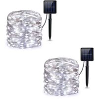 Solar-Lichterkette, 12 m, 100 LEDs, Solar-Lichterkette für den Außenbereich, 8 Modi, wasserdichter Kupferdraht für Schlafzimmer, Garten, Terrasse, Party, Weihnachtsdekoration (kaltweiß, 2er-Pack)