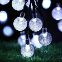 Solar-Lichterkette für den Garten, 20 LEDs, Kristallkugel-Lichterkette für den Außenbereich, wasserdichte Lichterkette, 5 m, dekorative Beleuchtung für Garten, Terrasse, Hof, Weihnachten (weiß)
