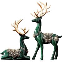 Statuen für die Inneneinrichtung, Figuren, Skulpturen, modern, 11,4 große Hirschdekorationen, Mitteltisch, Wohnzimmer, Harz, 2 Stück, große Regalakzente, Bücherregal, Kaminartikel, weihnachtliches grü