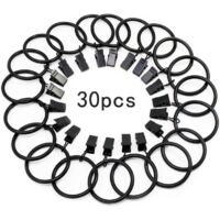 30 Stück Gardinenringe mit Clip, Edelstahl-Vorhangringe zum Aufhängen für Gardinenstangen, 32 mm Innendurchmesser (schwarz)