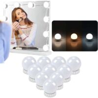LED-Spiegelleuchte – mit 10 dimmbaren Glühbirnen für Friseur, Spiegelbeleuchtung, 3-Farben-Make-up, Schminkspiegel im Hollywood-Stil, Schminklampe, Größe L
