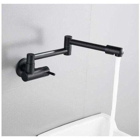 Robinet mural de cuisine noir en laiton Mitigeur télescopique rabattable Valve en céramique pour contrôle précis Installation facile (1/3)