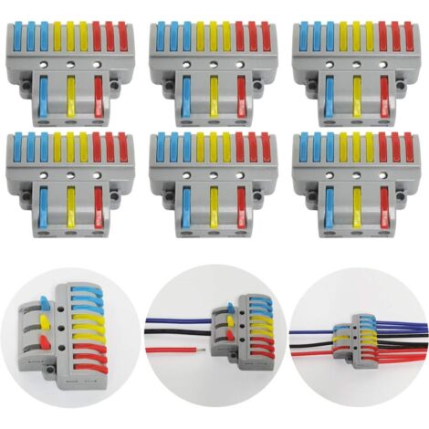 Anschlussklemmen, 6-teiliger elektrischer Steckverbinder mit Bedienhebel, kompakte automatische elektrische Anschlussklemme, 3 Eingänge, 9 Ausgänge, mit Befestigungsschrauben (1/5)