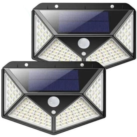 100 LED Solar Outdoor Lampe : 120° Wireless Wall Lighting with Motion Detector 2er Pack (1/3)