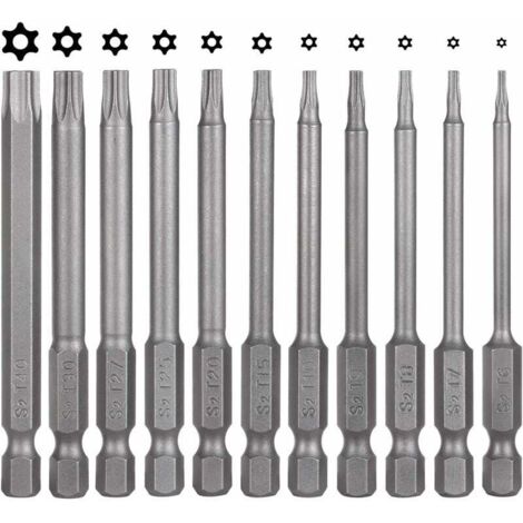 Lot de 11 embouts Torx 75 mm – Acier S2 magnétique – 6 pans T6 T40 – Pour vissage précis et rapide – Compatible avec visseuses et perceuses (1/5)