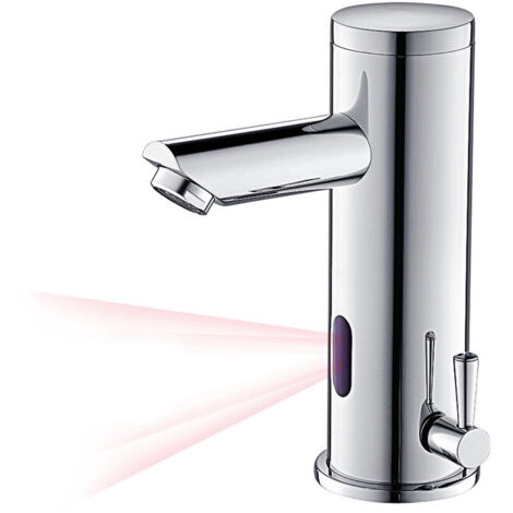 Auralum Mitigeur Lavabo Infrarouge Electronique Eau Froide et Chaude Mitigeur Automatique Laiton Chrome Robinet Automatique de Lavabo pour Salle de Bain