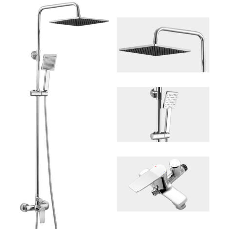 Auralum Colonne de Douche avec Mitigeur Douche Monocommande, Ensemble de Douche Réglable en Hauteur, Mitigeur Mécanique Système de Douche avec Tête de Douche et Douchette, Chromé