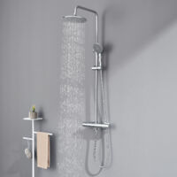 Auralum Colonne de Douche Thermostatique 2 Fonctions Ensemble de Douche Chromé avec 3 Modes Douchette à main, Haute Réglable 84 - 121 cm