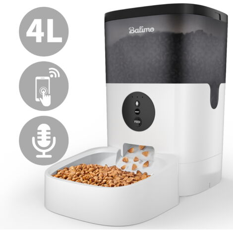 Balimo 4L Mangiatoia automatica per gatti e cani, WiFi 2.4G distributore, controllo tramite APP, da 1 a 10 pasti al giorno