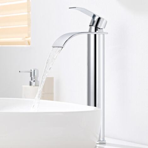CECIPA MAX rubinetto alto per bagno a cascata, rubinetto per lavabo cromato, rubinetto per bagno in acciaio inox miscelatore monocomando per bagno con beccuccio altezza 245 mm
