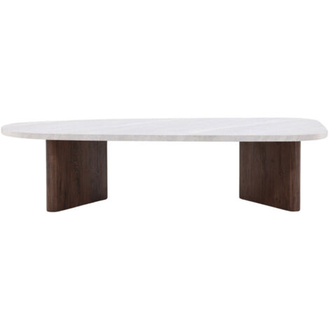Table basse organique effet marbre 130x65cm – Gris clair – Plateau MDF épais – Pieds originaux en biais – Design moderne (1/5)