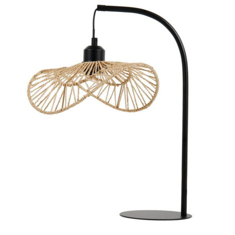 Lampe à poser en métal noir et corde naturelle – Abat-jour E27 – 60W – Dimensions 35x24,5x43,5cm – Pour décoration moderne et boho – Ostaria