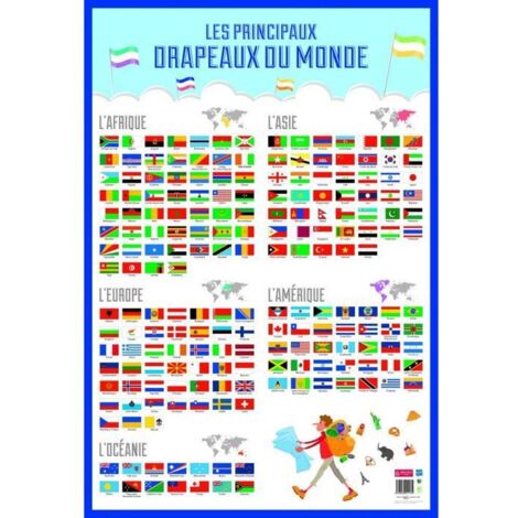 Ac-Deco – Poster drapeaux du monde effaçable à sec – L 76 x l 52 cm – Multicolore – Support souple pelliculé pour résistance