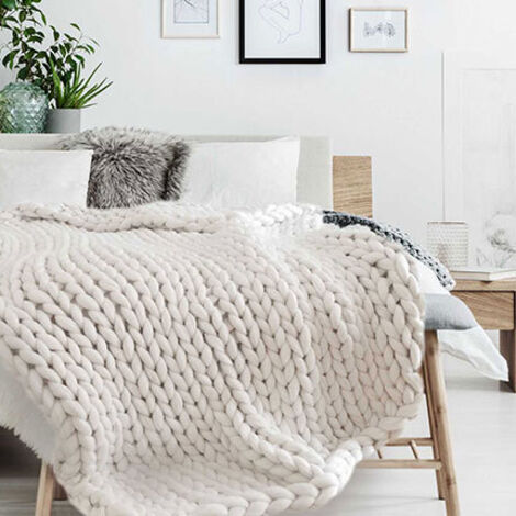 The Home Deco Factory – Plaid grosse maille chunky 120x150cm – Polyester doux – Effet cosy pour canapé et lit – Lavable à la main