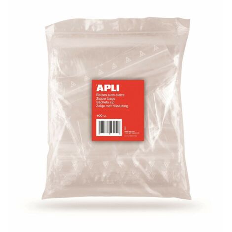 Sachets plastiques refermables - APLI - 100 pièces - 250 x 350 mm - PE 50µ - Système de fermeture sûr (1/3)
