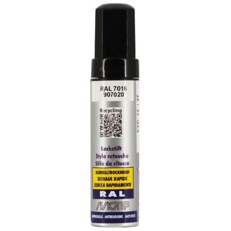 Stylo retouche acrylique 12 ml – Gris anthracite RAL 7016 – Séchage rapide – Excellente adhérence sur bois, métal et plastique – Motip