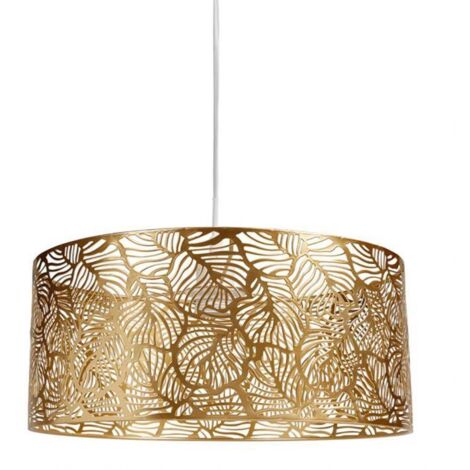 Suspension métal ajouré Calathéa dorée – D. 35 cm – H. 15 cm – Douille E27 – Hauteur câble 120 cm – Pour éclairage intérieur – Ostaria