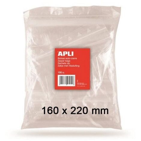 Sachets plastiques refermables - APLI - 100 pièces - 160 x 220 mm - PE 50µ - Système de fermeture sûr