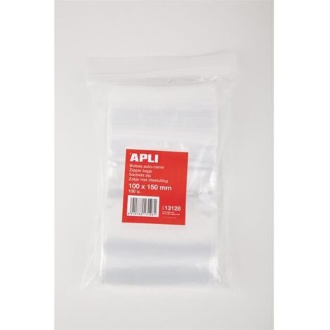 Sachets plastiques refermables - APLI - 100x150 mm - Pack de 100 - PE 50µ - Système de fermeture sûr (1/2)
