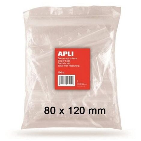 Sachet plastique refermable - APLI - 80 x 120 mm - Pack de 100 - PE 50µ (1/2)