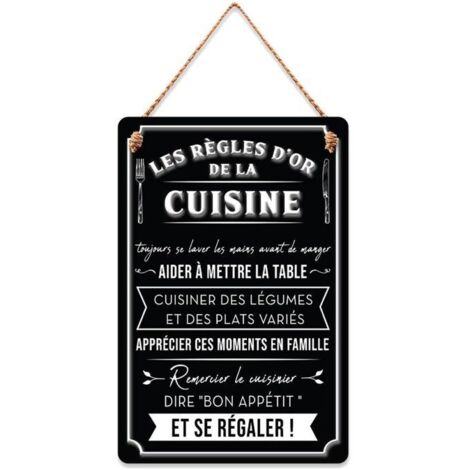 Plaque à suspendre relief - Règles de la cuisine 30 cm