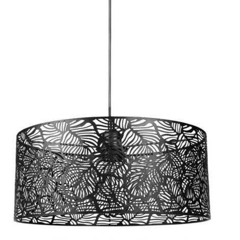 Suspension métal ajouré Calathéa noire – Dimensions D. 35 x H. 15 cm – Douille E27 – Hauteur avec câble 120 cm – Ostaria