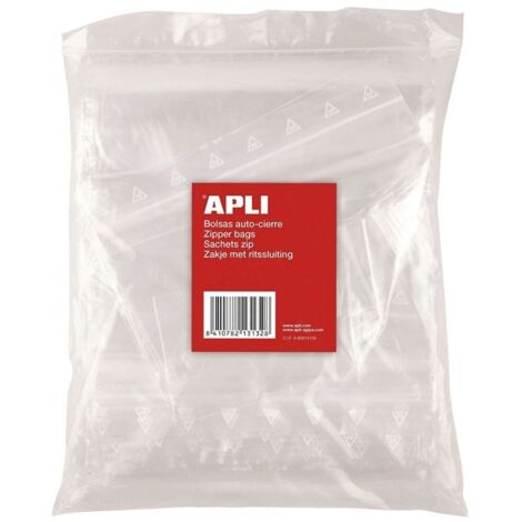 Sachets plastiques refermables - APLI - 60 x 80 mm - PE 50µ - Pack de 100 - Hygiénique