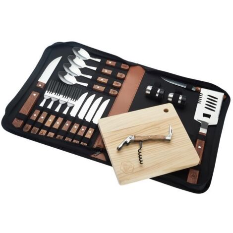 LAGUIOLE Set Complet 18 Pièces Pour Pique-Nique - Couverts Bois De Pin Et Acier Inoxydable