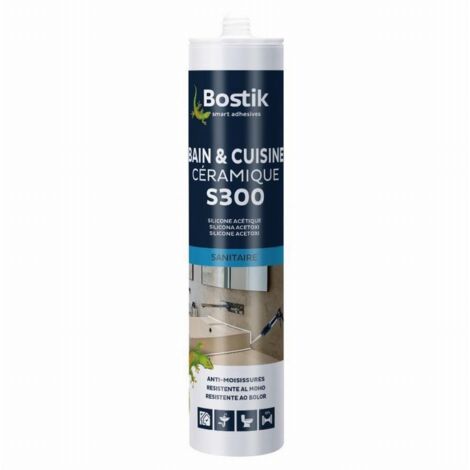 Bostik – Mastic silicone acétique 300ml pour joints d'étanchéité – Résistant à l'humidité et à la chaleur – Anti-moisissures – Pour sanitaires
