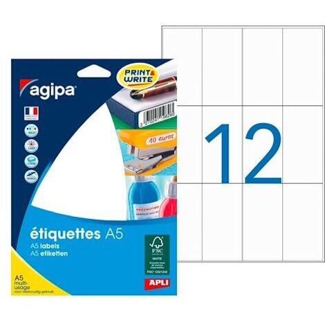 Etiquettes adhésives 70 x 37 mm Agipa 100313 - Boîte de 192