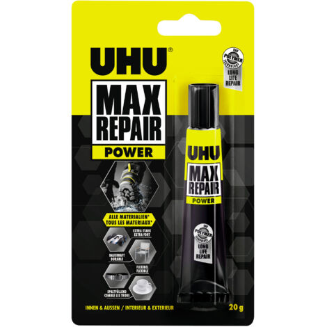 Colle extra puissante UHU Max Repair – Flexible et transparente – Pour cuir, caoutchouc, bois, métal, verre – Tube 20g