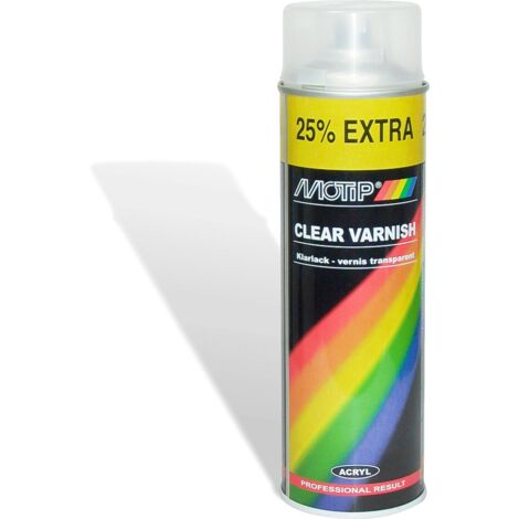 Vernis acrylique transparent brillant en aérosol 500ml – Finition brillante – Résistance aux intempéries et aux rayures – Pour bois, métal, verre – Motip