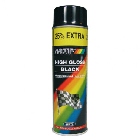 Peinture aérosol noir brillant 500ml – Finition durable pour métal, bois et plastique – Résistance aux intempéries et rayures – Motip