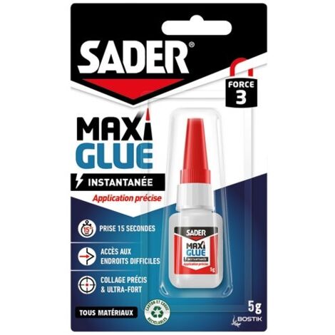 Colle cyanoacrylate - Sader - Maxi Glue - Prise rapide 15s - Contenance 5g - Transparent