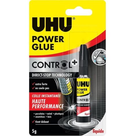 Colle extra forte - Tous supports - Transparente - UHU Power Glue - Tube de 5g (1/5)