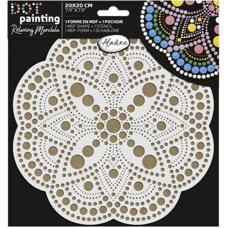 Kit Pochoir Mandala Aladine 20 Cm – Dot Painting Débutant/Expert – Support Bois Inclus – Marque Française
