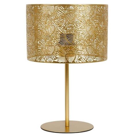 Lampe à poser métal doré 22x35cm – Douille E27 – Puissance 40W – Abat-jour motifs floraux – Longueur cordon 180cm – Ostaria