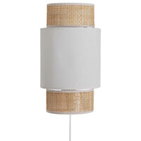 Applique murale incurvée en rotin et polyester blanc – Dimensions L. 18 x l. 9,5 x H. 33 cm – Lumière douce pour chambre ou bureau – Ostaria