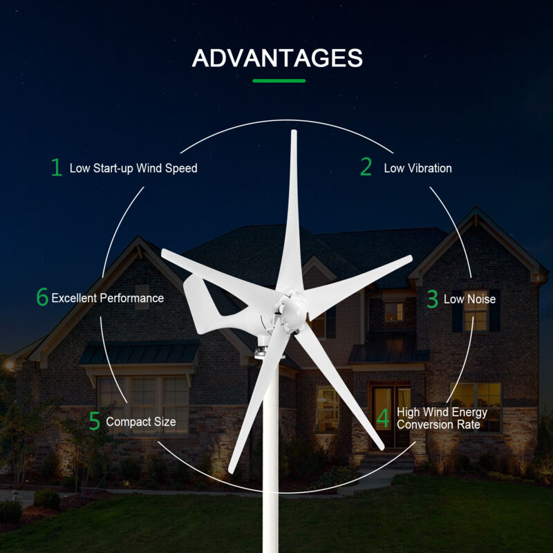 Éolienne horizontale 3000W 12V 5 pales moulin à vent systeme hors réseau maison horlogerie ferme