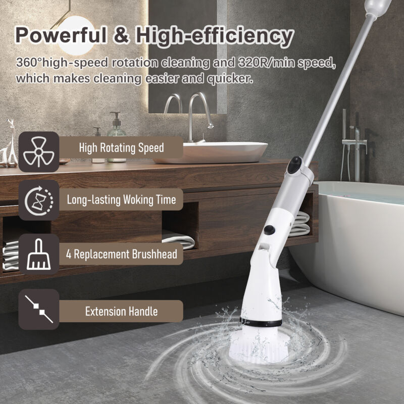Brosse De Nettoyage électrique Sans Fil, Brosse De Nettoyage Sans Fil Brosse De Nettoyage Sans Fil Avec 7 Tetes De Brosse Remplaables Vadrouille Electrique Avec Poignee Reglable 92129407