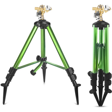 Trépied d'arrosage rotatif à 360 ° pour jardin de cour, buse d'arrosage en laiton, diamètre de pulvérisation 15-20 mètres, irrigation par aspersion de pelouse de jardin, Vert, UE (1/5)