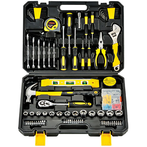 Ensemble d'outils de 108 pièces, Kit d'outils manuels avec boîte à outils en plastique, mallette de rangement utilisée pour la réparation automobile et la réparation domestique, Noir, 108 pièces (1/5)