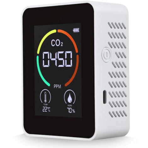 Détecteur de dioxyde de carbone 3 en 1, moniteur de qualité de l'air, analyseur de température et d'humidité pour compteur numérique de CO2 pour le bureau et la maison, Blanc