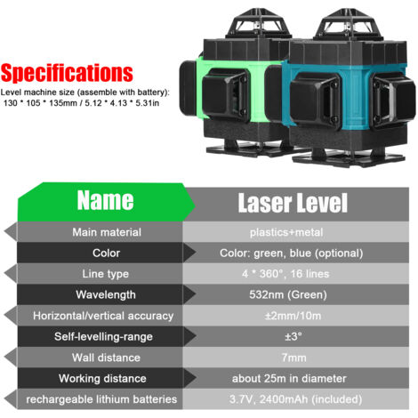 Niveau Laser 360° 16 Lignes – Autocollant 3D 4D, Omnidirectionnel, Auto-nivelant, Certifié CE