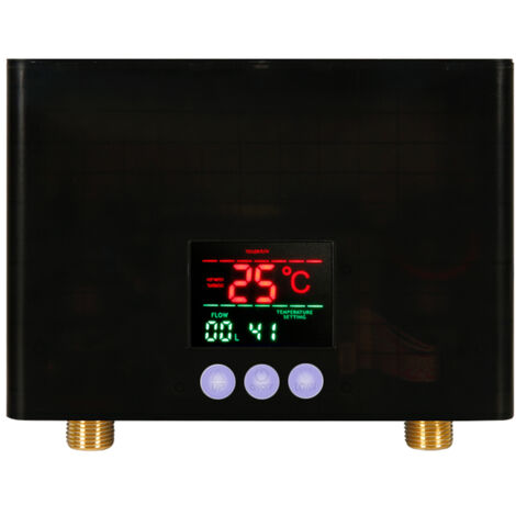 Chauffe-eau instantané 3KW Mini chauffe-eau électrique sans réservoir mural avec affichage LED télécommande de réglage de la température à 3 niveaux, Noir, prise UE