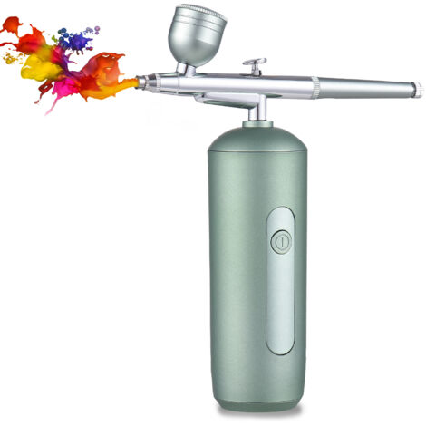 Aérographe portable avec compresseur, stylo aérographe sans fil, double action, pression réglable à 2 niveaux, batterie intégrée pour peindre des modèles de coloration, Vert (1/5)